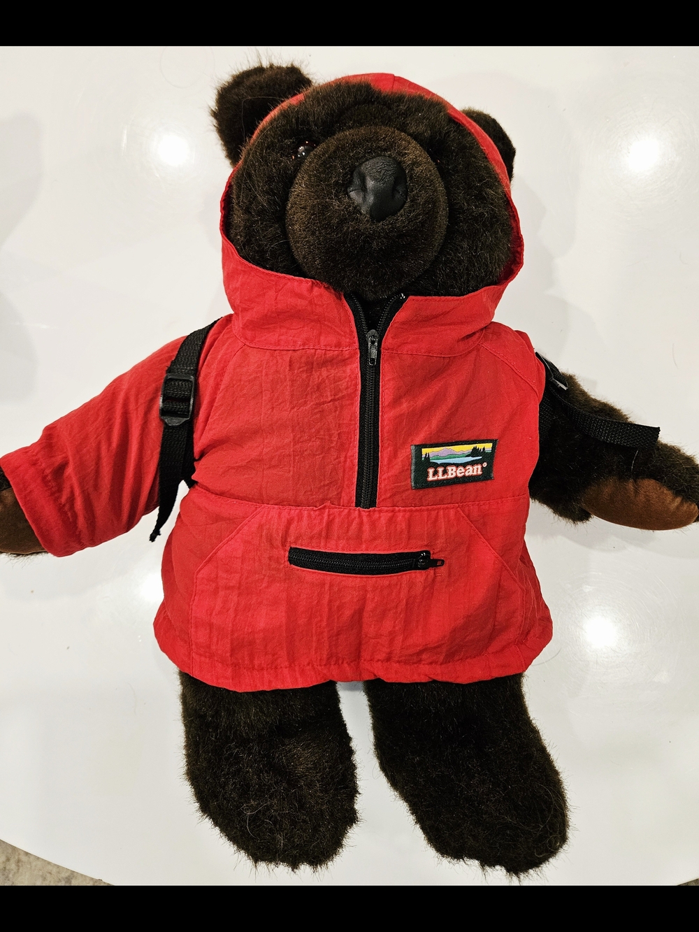 Vintage L.L. Bean Red Bear Plush Backpack with Hooded Jacket